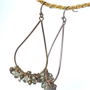 Brass tone bead dangle fish hook earrings